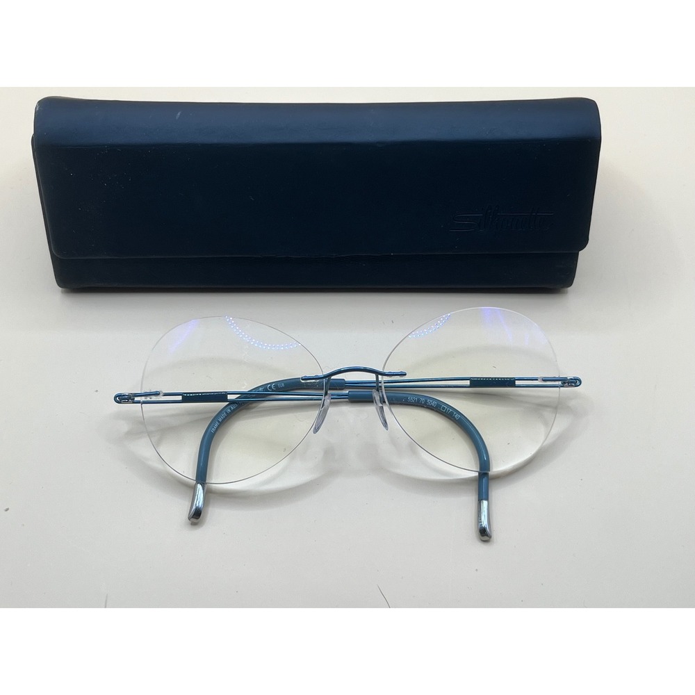 Silhouette Blue Titanium Rimless Eyeglasses 5521 70 5040 Round Frames Austria